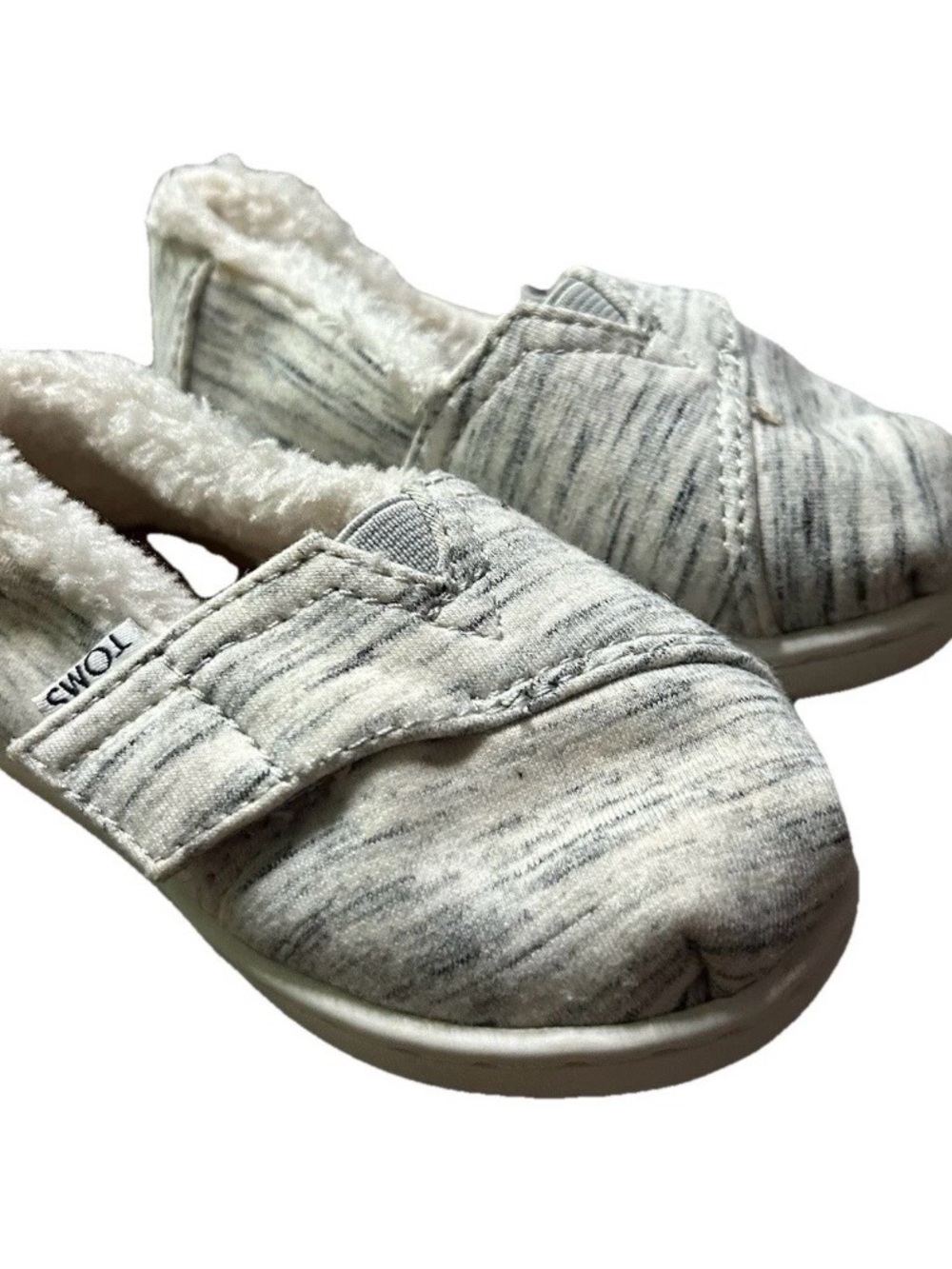 Toddler Girl White Grey Toms Slip On Shoes Size 5